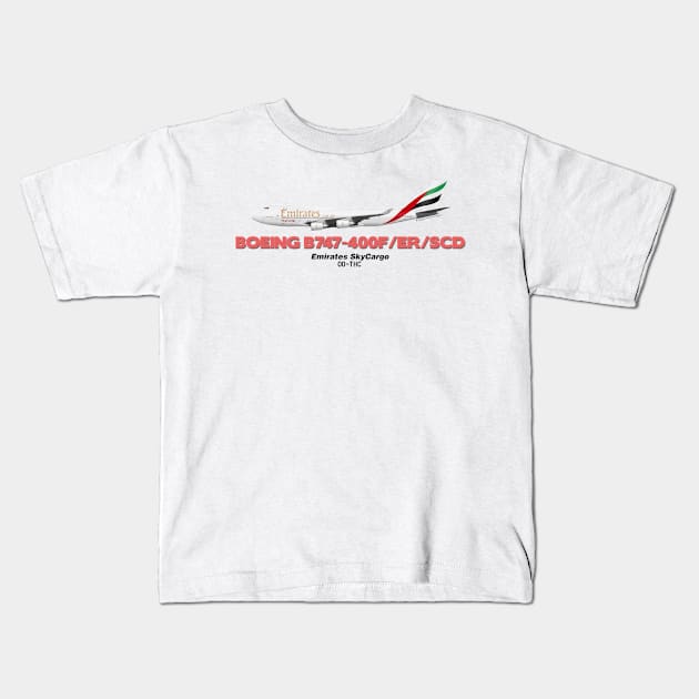 Boeing B747-400F/ER/SCD - Emirates SkyCargo Kids T-Shirt by TheArtofFlying